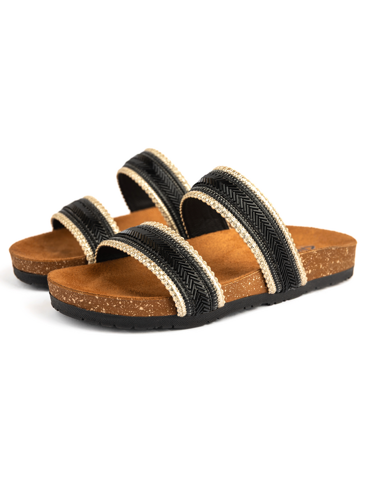 Black Beaded Double Strap
