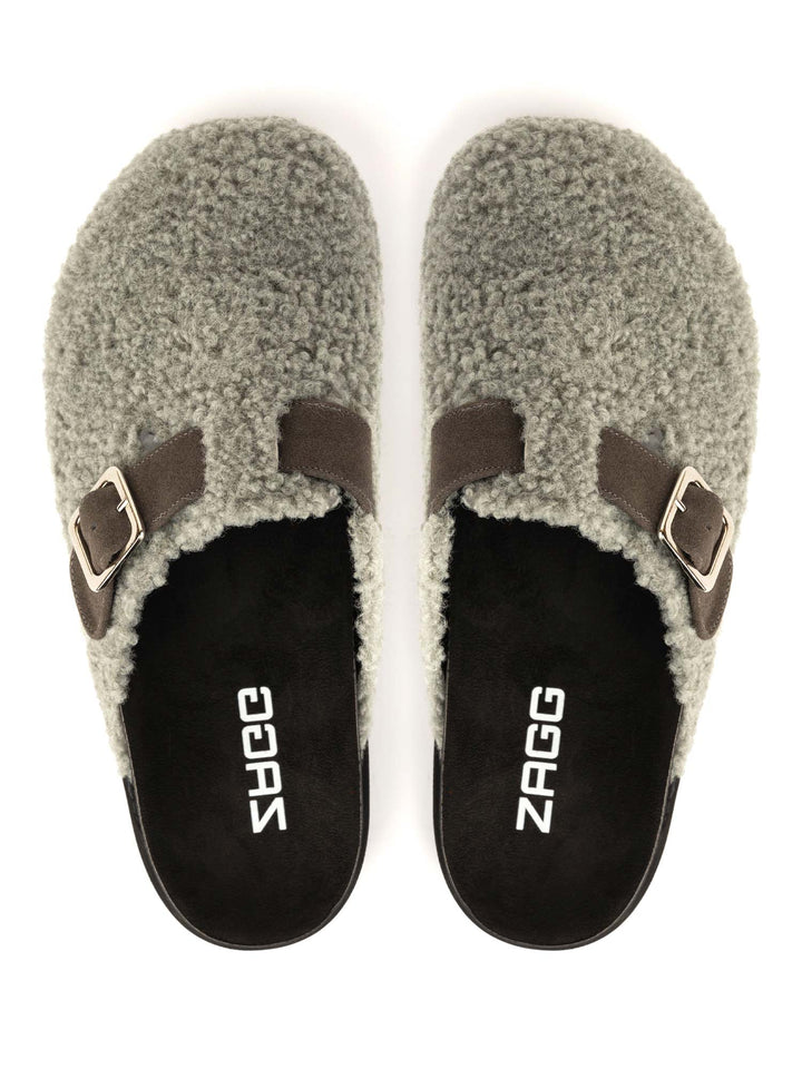 Grey Sheep Fur High Clogs
