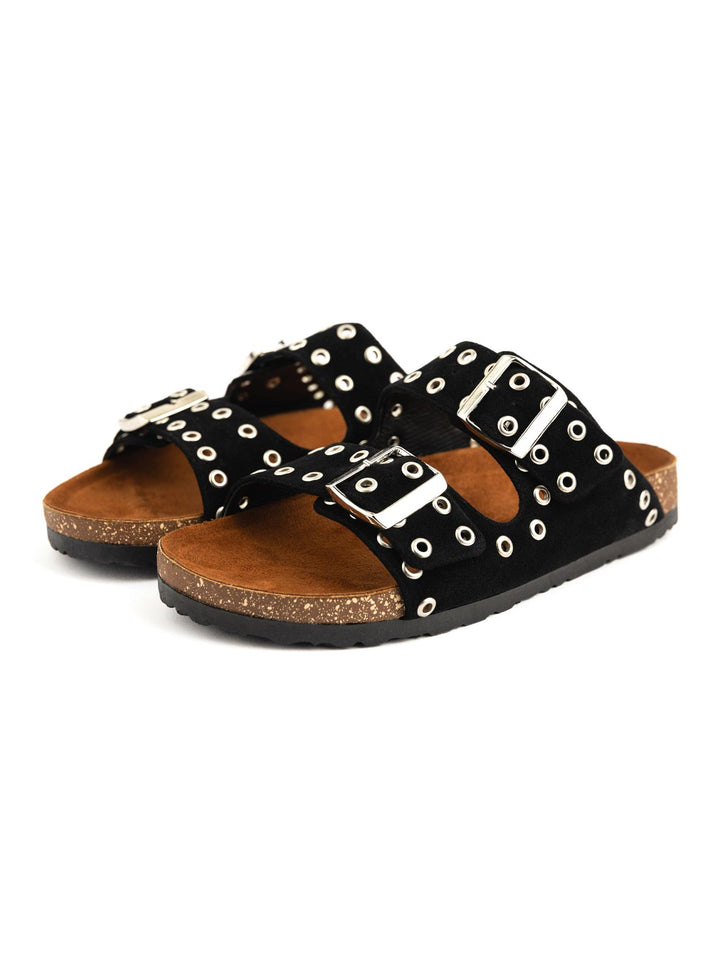 Studded Black Double-Strap Women