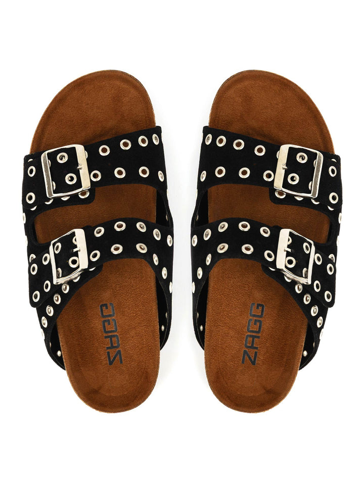 Studded Black Double-Strap Women