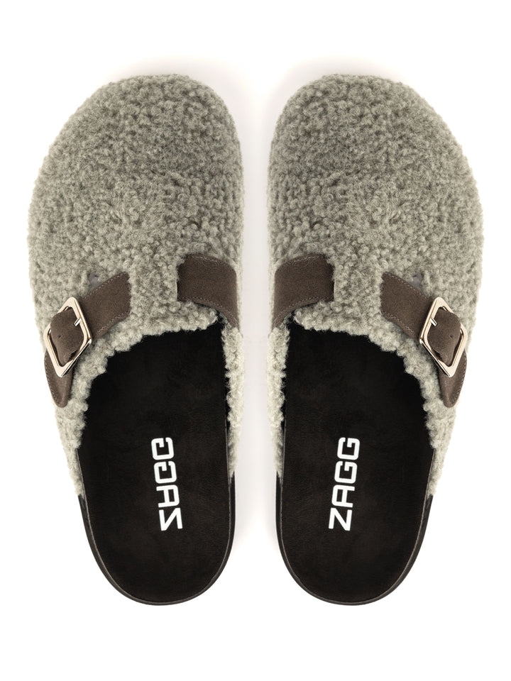 Grey Sheep Fur High Clogs